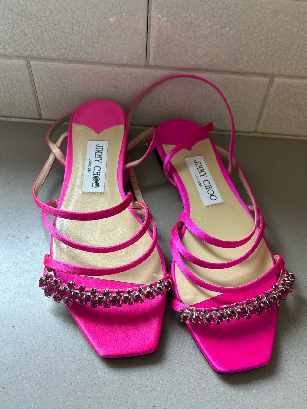 Jimmy Choo Maesie embellished satin crystal sandals